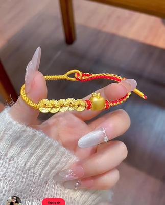 New Year Gold Five Emperor Coins Bracelet - Adjustable Red Rope Zodiac Christmas Gift for Girls