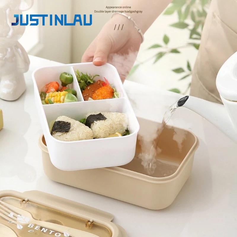 Lunch Box Portable for Children School Office Bento Box Compartment Sealed Food Container with Tableware Microwavable Heating