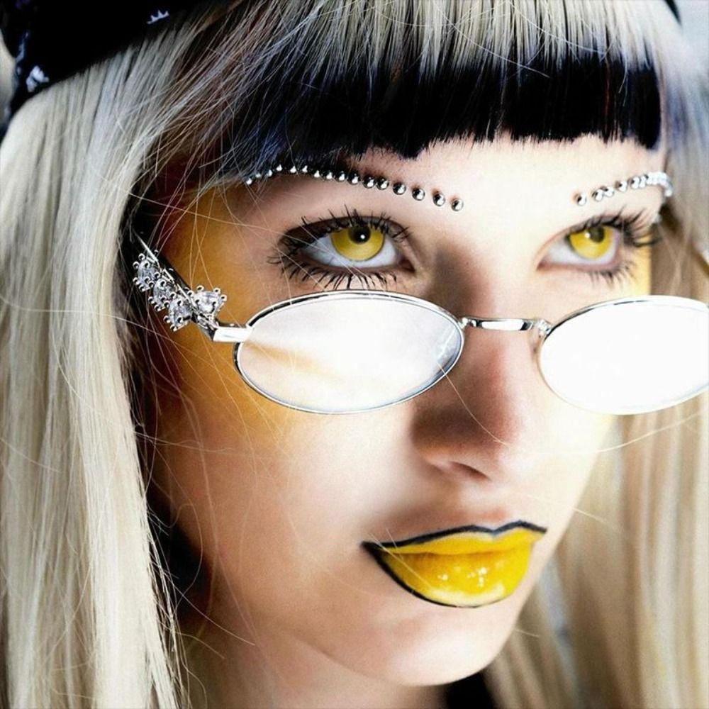 Y2k Rhinestone Sunglasses Bling Anti-Blue Light Spectacles Convenient Oval Women Sunglasses  Travel