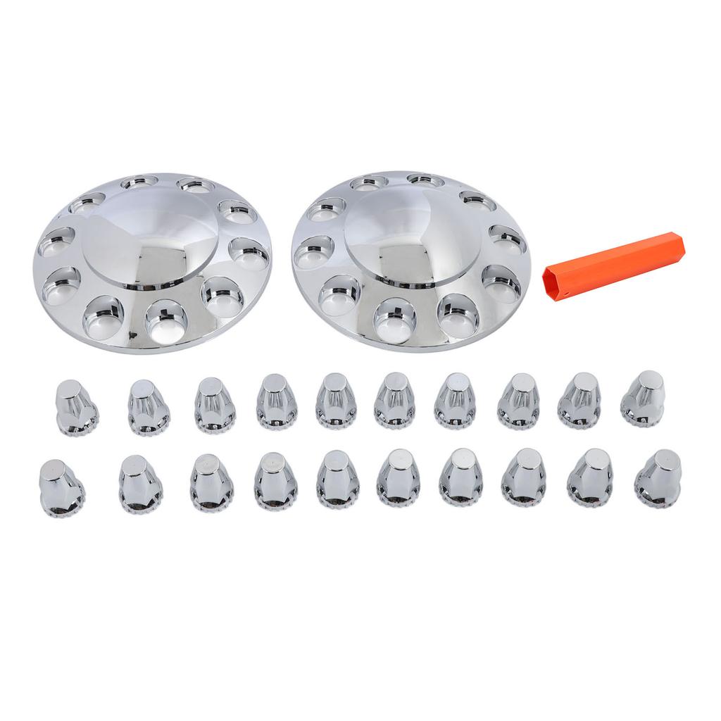 Pair of Chrome Front Axle Cover Set Glossy Wheel Hub Caps with 33mm Lug Nut Covers for Trucks Trailers Vehicles
