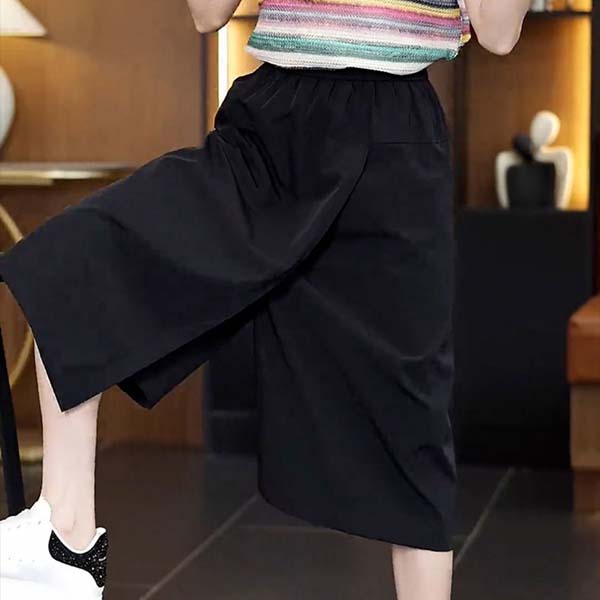 WTEMPO Women Casual Solid Color Loose Cropped Pants Mom Large Size High Waist Loose Wide Leg Pants Culottes