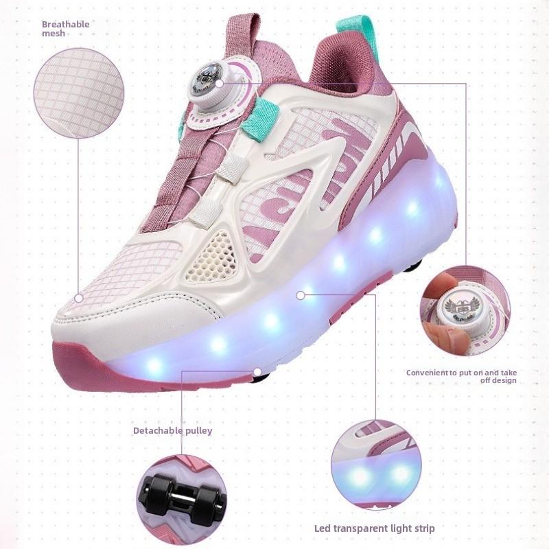 Luminous Children's Roller Skates with 4 Wheels and Detachable Wheels for Boys in Summer Girls' Sports Shoes with Wheels Sneaker