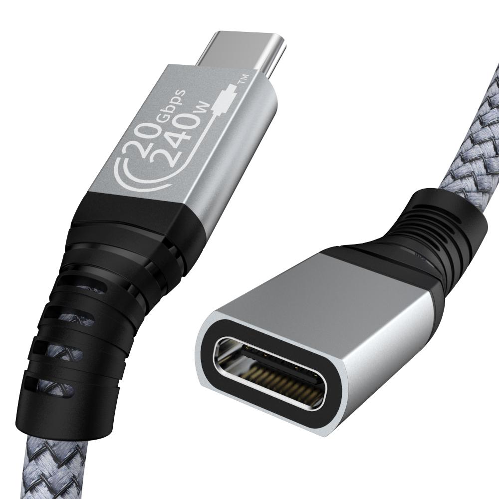 Long Length Cable Extend Distance Nylon Braided USB C Male to Female 20gbps Type c Cable Fast Charging Usb 3.2 Extension Cable 0.3 m