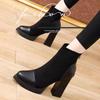 Women's High-Heel Platform Stretch Boots: Autumn/Winter Fashion, Ankle-Length, Thick Sole, Spliced Design.