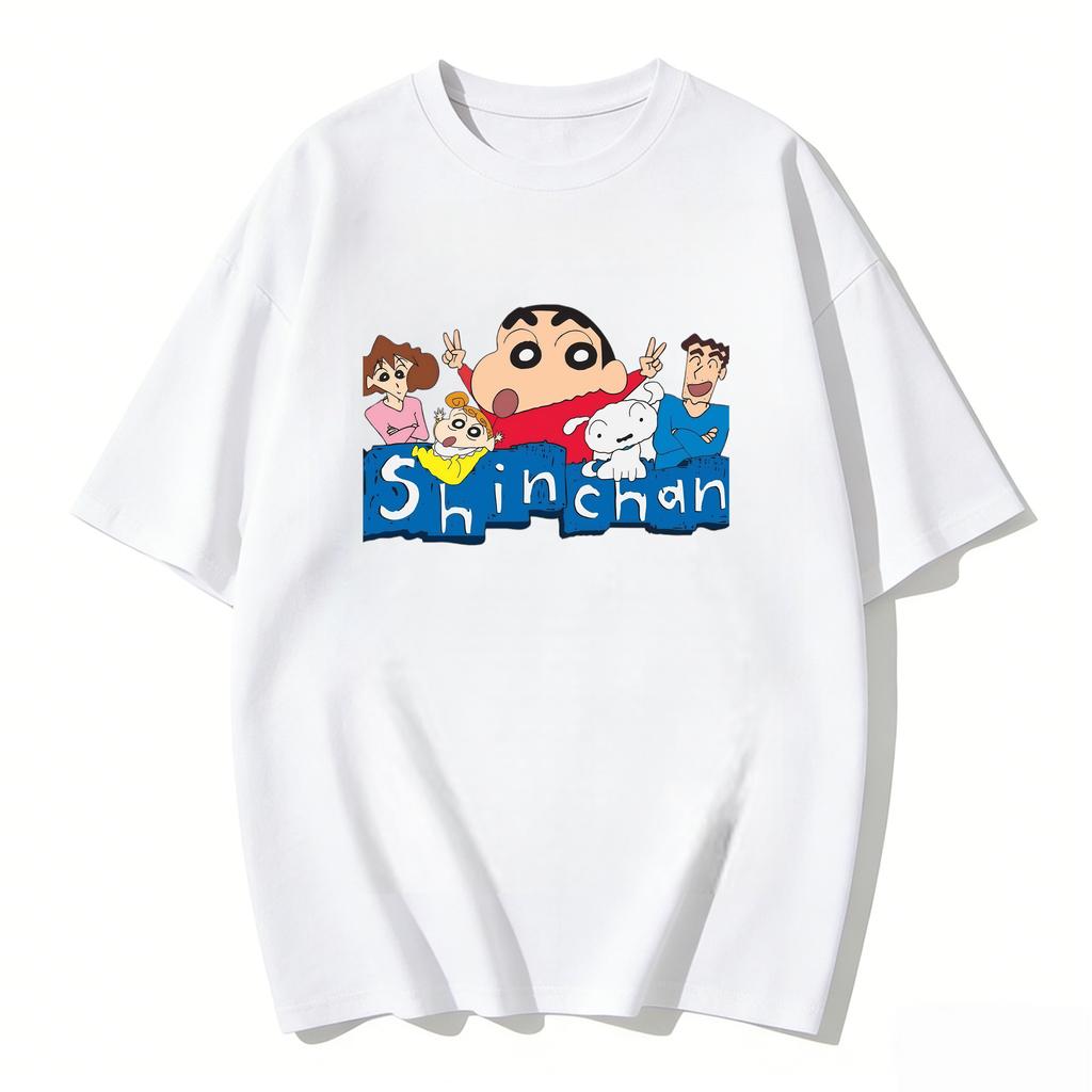 Crayon Shinchan Cute Cartoon T Shirt Couple Clothes Family Matching Tee Summer Casual Short Sleeve Cotton Top Fashion Streetwear