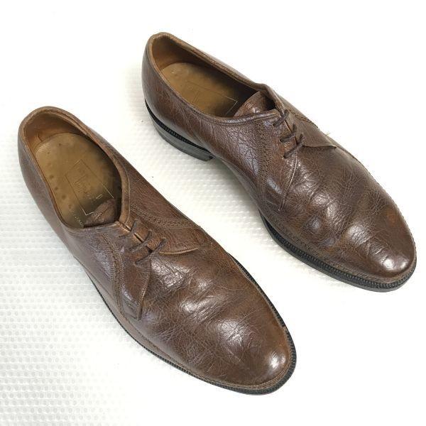 70s-80s old logo Vintage VAN BOMMEL Goodyear welt leather plain toe 5.5 24.5 brown dress shoes(USED)