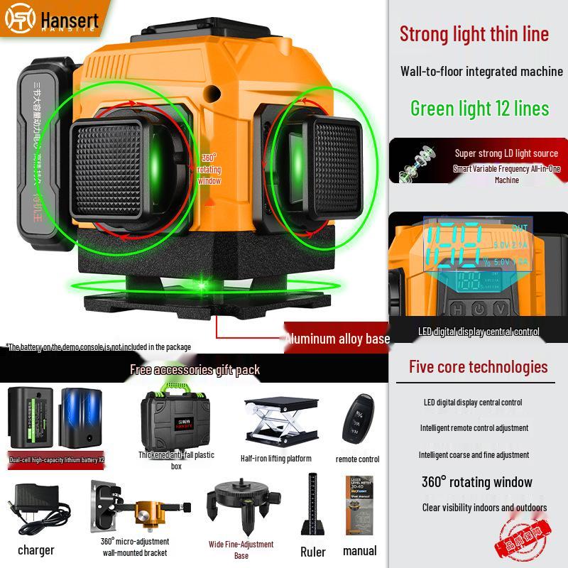 16-line High Precision Green Laser Level with Automatic Leveling for Indoor/Outdoor Use