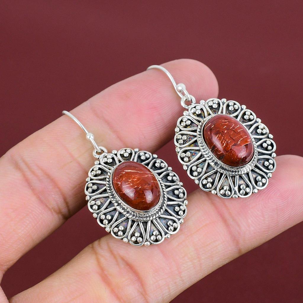 Red Snakeskin Jasper Earrings Vintage Earring 925 Sterling Silver Earring Gemstone Jewelry Dainty Earrings Engagement Gifts Handmade Earring