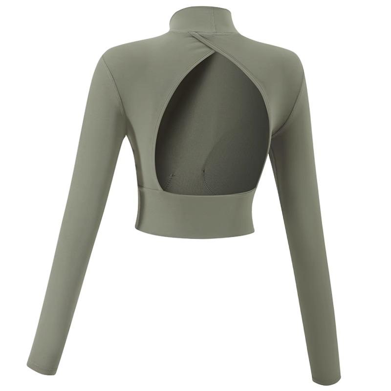 Schöner Rücken mit Brustpolstern Yoga-Kleidung Damen High Neck Dünne Sportoberteile Laufen Pilates Fitnesskleidung Langarm Herbst