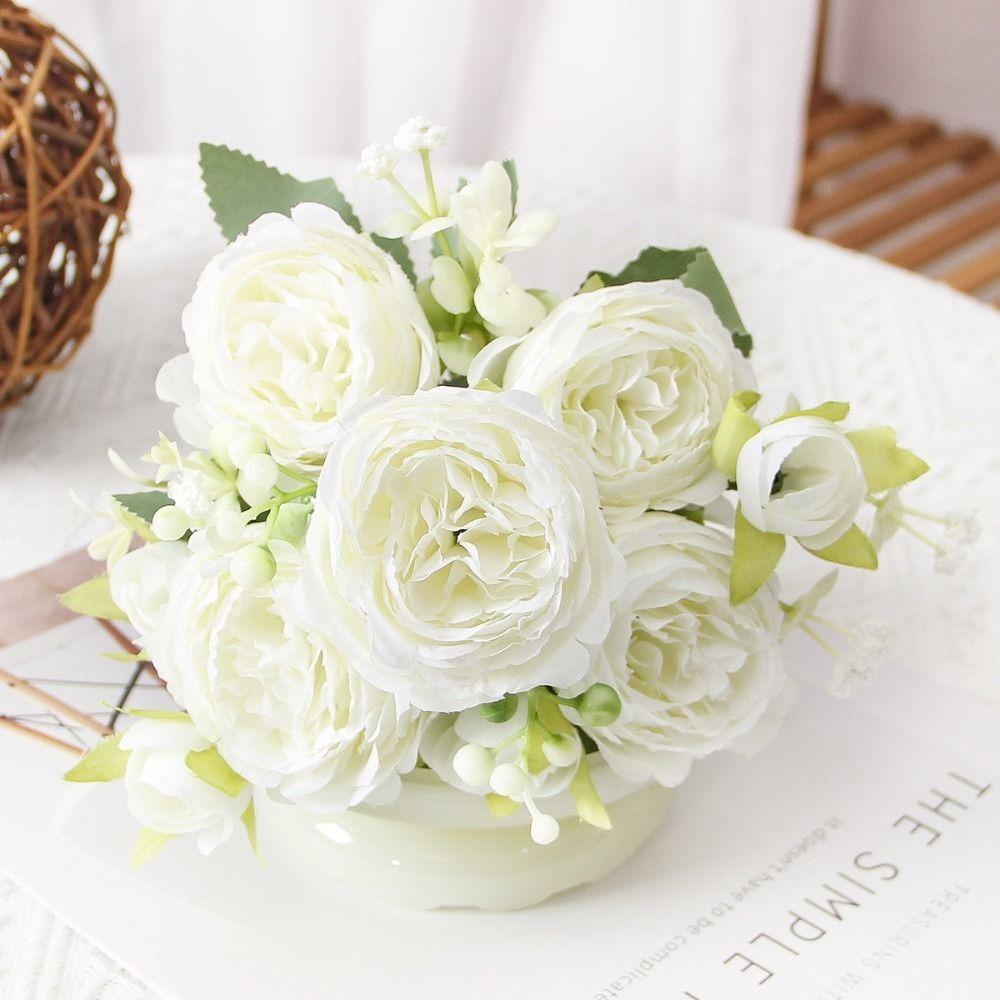 Elegant Pink Small Peonies White Rose Realistic Artificial Flowers Beautiful Fake Flowers Wedding Garden