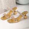 Summer, Plus Size, Square Toe, Rhinestone, High-heeled Slippers, New Styles, Irregular Heels, Sandals, Women's