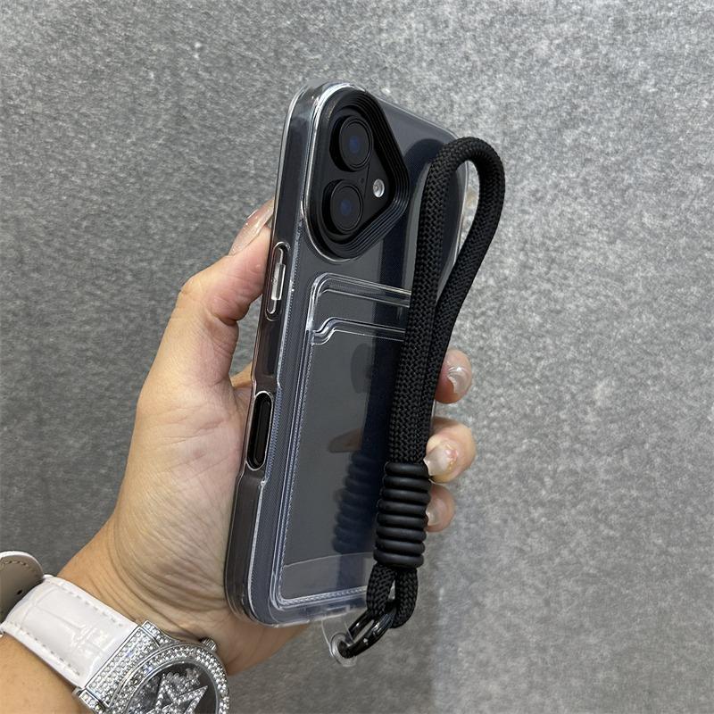 Card Holder Bag Wrist Strap Transparent Case for iPhone 16 15 14 17 Pro Max Plus 17 Air 11 12 13 Wallet Lanyard Candy Cover