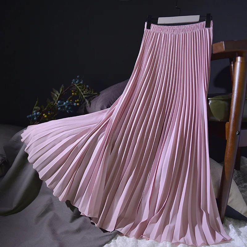 Pleated Skirt with Elastic Waistband Pleated High Waist Half-Length Female Elastic Waist Skirt