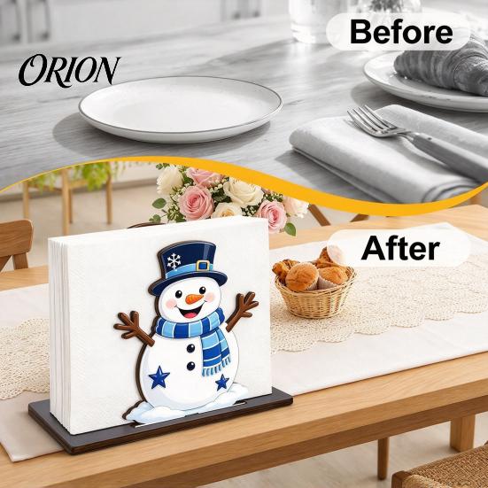 Vertical Tissue Holder Christmas Snowman Napkin for Table, Wooden Standing Winter Dispenser, Holiday Paper Towel Stand Kitchen Dining Table Farmhouse