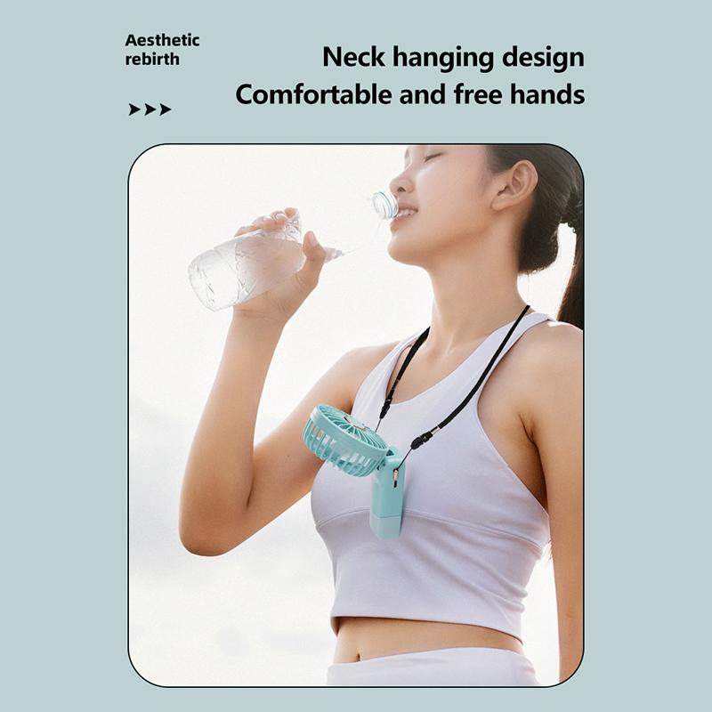 Portable Handheld Personal Rechargeable Fan Led Digital Display 90°Adjustable Rechargeable Fan 5 Speed Wind With Lanyard