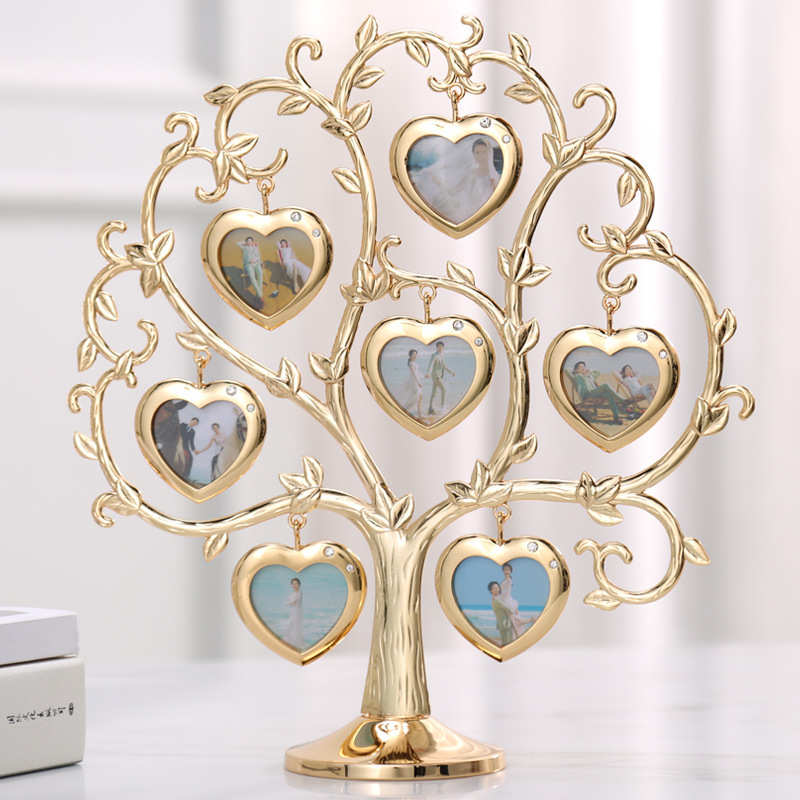 

Золотая фоторамка в форме дерева, 7 подвесных комбинаций на подставке, подарок на день рождения для жены, девушки, свадебный сувенир, 1 шт.