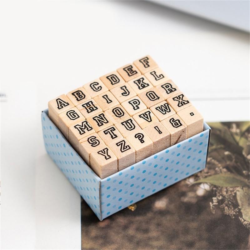 30Pcs Wood Craft Stamp Vintage Scrapbooking Stamp Wood Letter Stamper for Card Making Scrapbooking Journal Planner Albu