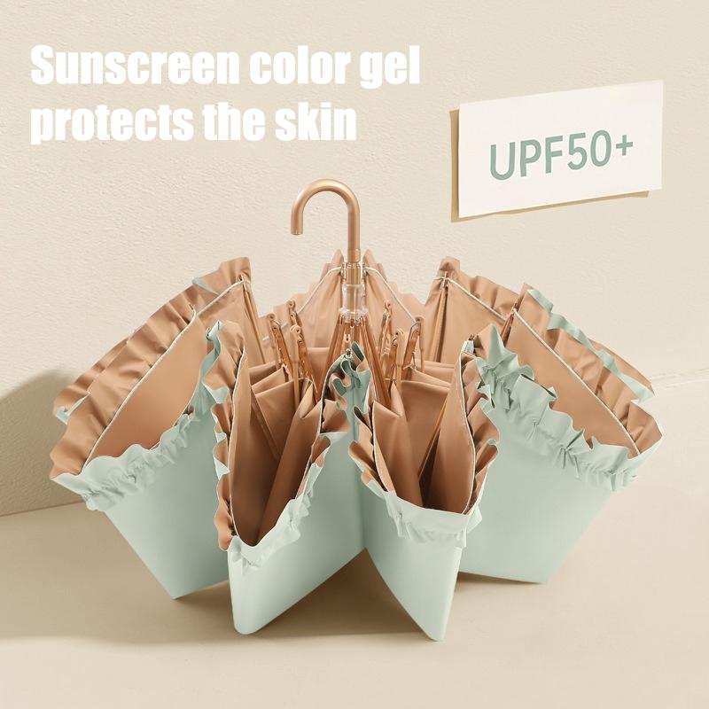 Solid Color Lace Three Fold Hook Umbrella Color Glue Anti UV Sun Umbrella Goddess Lightweight Portable Small Fresh Sun Umbrella