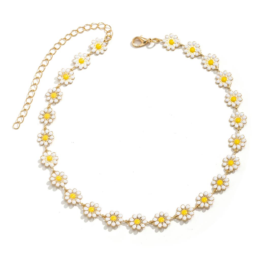 Kpop Flower Daisy Clavicle Chain Necklace for Women Wed Summer Sweet Short Choker Fashion Statement Jewelry Gift Y2K Accessories