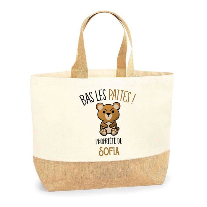 Sac cabas - PLANETEE - Sofia Bas les pattes Ours - Jute imprimé en France - Anses solides - Éco-responsable