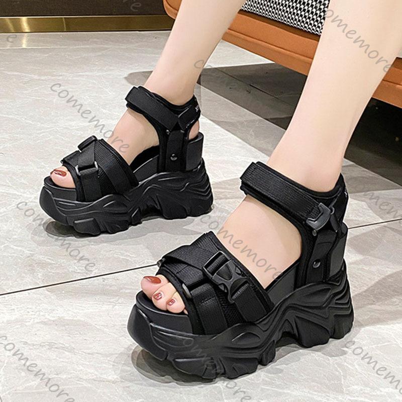 Fashion Comemore Platform Sports Style Sandals for Women White Black 11cm Super High Heels Women's Shoes Casual Thick Bottom Sandales