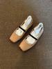 New sheepskin version square head polished pig nose light mouth with single shoes women's autumn ballet flat Mary Jane shoes