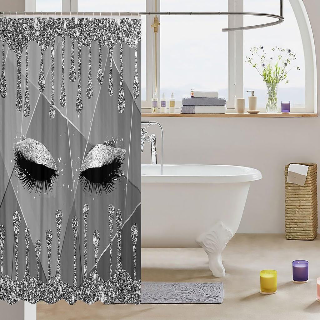 Glitzer Augen Duschvorhang Funkelndes Make-up Design Schwarz Weiß Glamour Mode Badezimmer Dekor Wasserdichtes Gewebe Wohnaccessoires