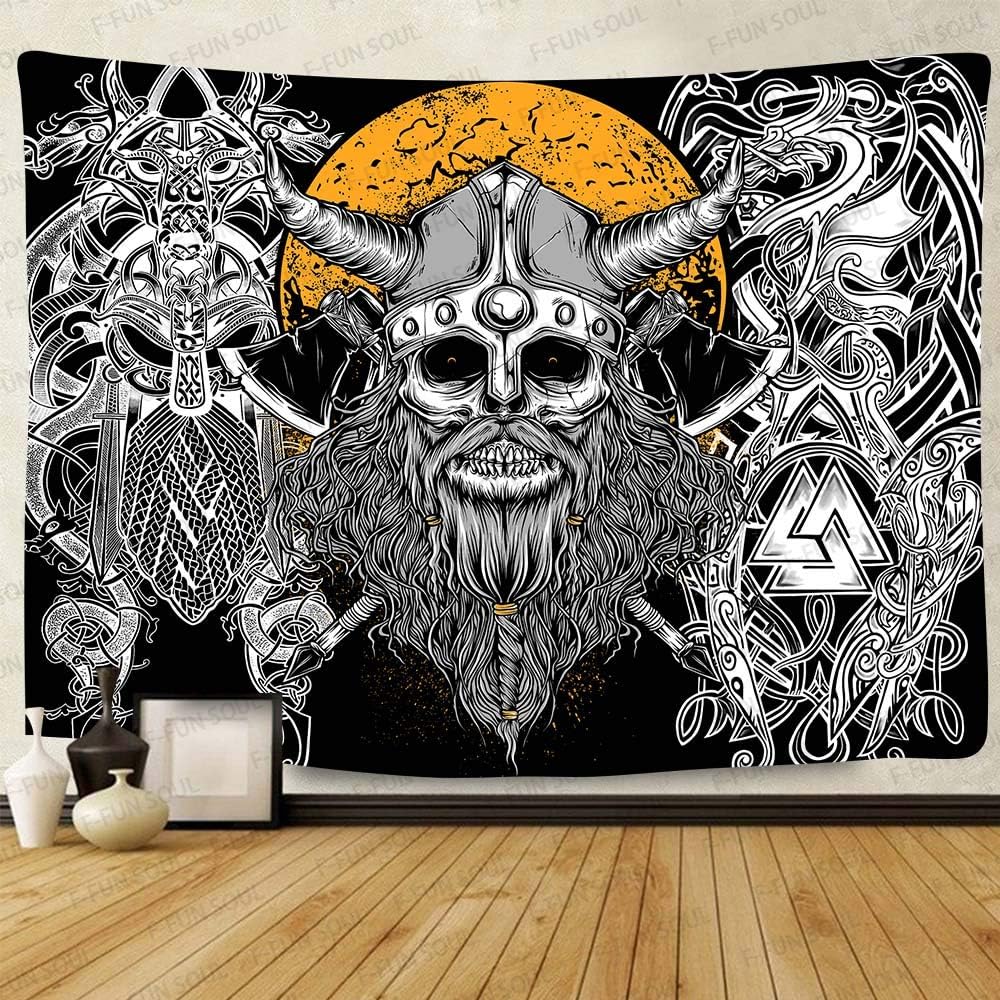 Rustik Viking Fantasy Väggbonad Polyester Bohemisk Väggdekor Gotisk Krigare Mytologi Konst Hängande Affisch för Man Cave Rum Säng