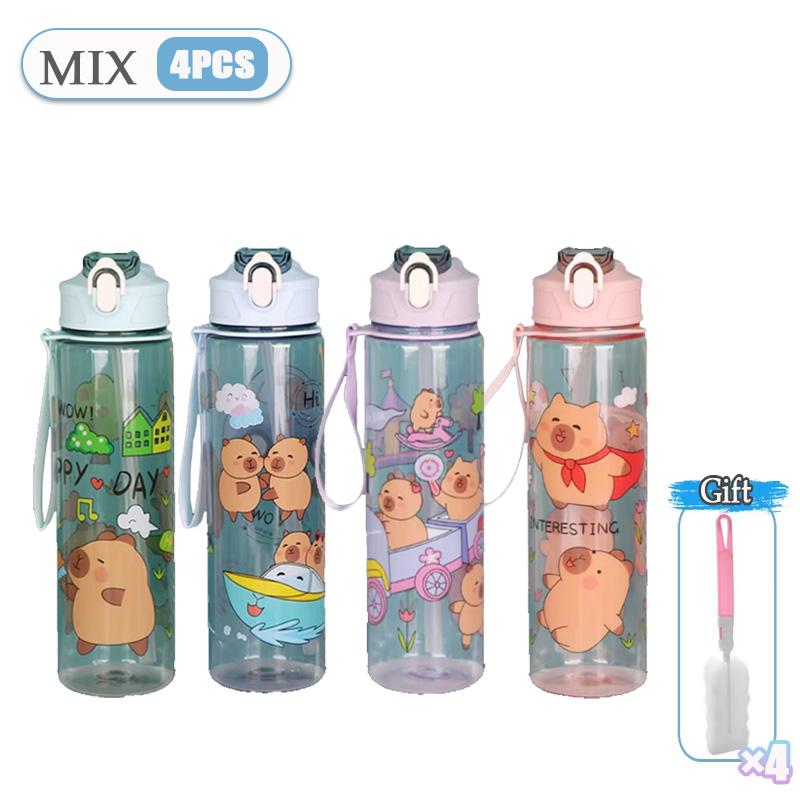 Cute Cartoon Capybara Water Bottle Leakproof Plastic Straw Cup Portable Outdoor Travel Large Capacity Sports Water Bottle