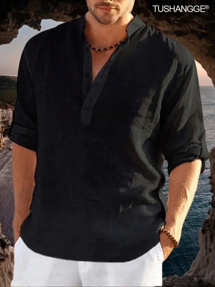 Men's Retro Cotton And Linen Shirt Casual Loose Shirt