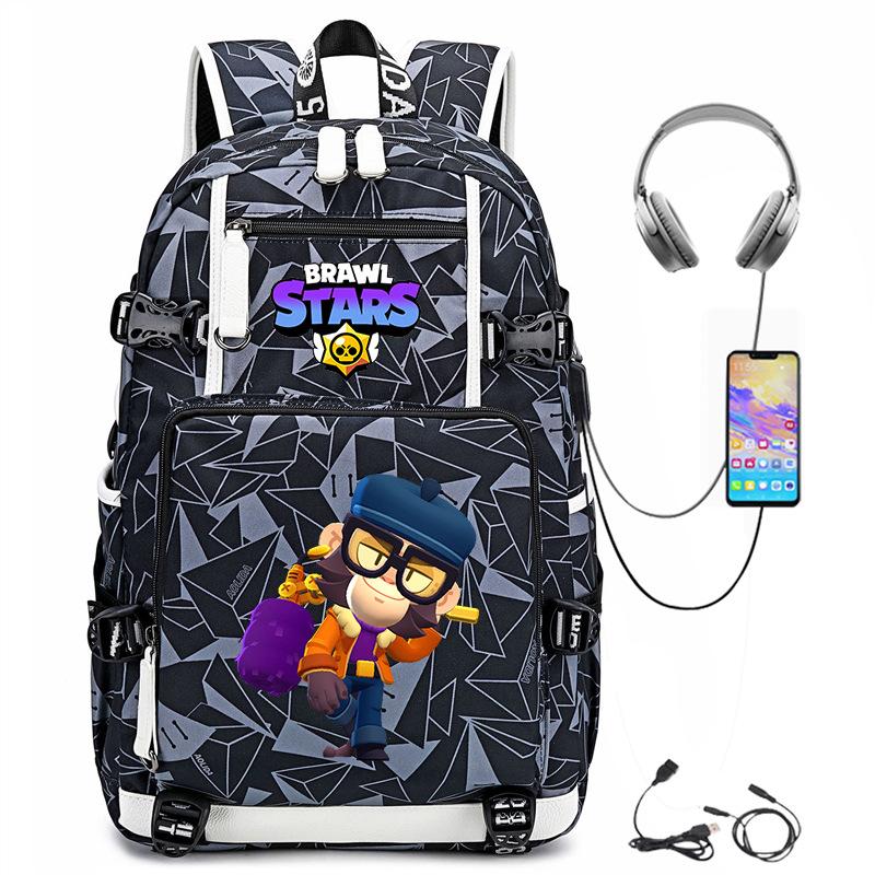 Mochila Periférica Brawl Stars Com Usb Mochila de Estudante para Viagem ao Ar Livre Mochila de Montanhismo de Grande Capacidade