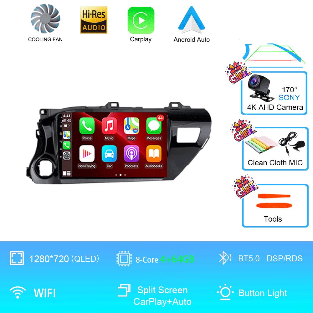 Car Radio Android 14 For TOYOTA HILUX PICK UP AN120 2015 - 2020 RHD/LHD Multimedia Video Player Receiver 5G DVD Wifi Carplay