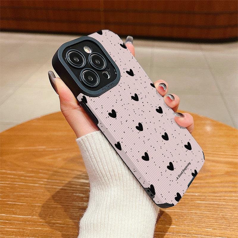 Vertikale Lederhülle Herzform Bedrucktes Muster Stoßfeste Weiche Silikonhülle mit Kameraschutz Vollständiger Schutz für IPhone Samsung