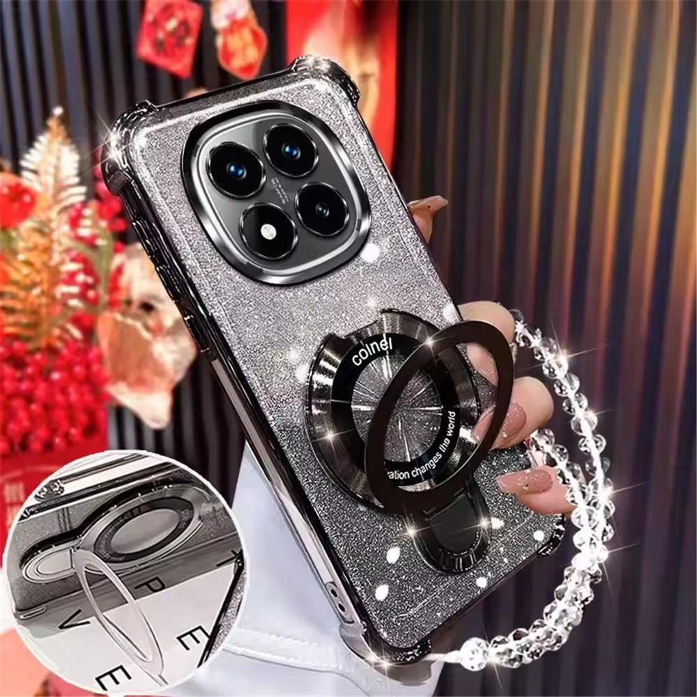Glitter Shockproof Soft Phone Case For Xiaomi Poco X7 X6 F7 Pro M6 F6 X5 X3 NFC POCO C65 C75 Crystal Bracelet Phone Holder Cover