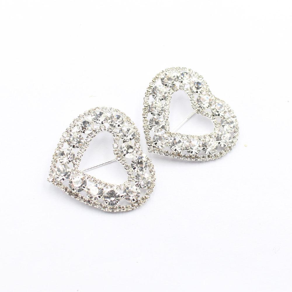 Versatile 2 Pieces/batch 35 * 40MM Sparkling Peach Heart Rhinestone Buckle Crystal Decoration Wedding Scarf and Shoe Belt Buckle