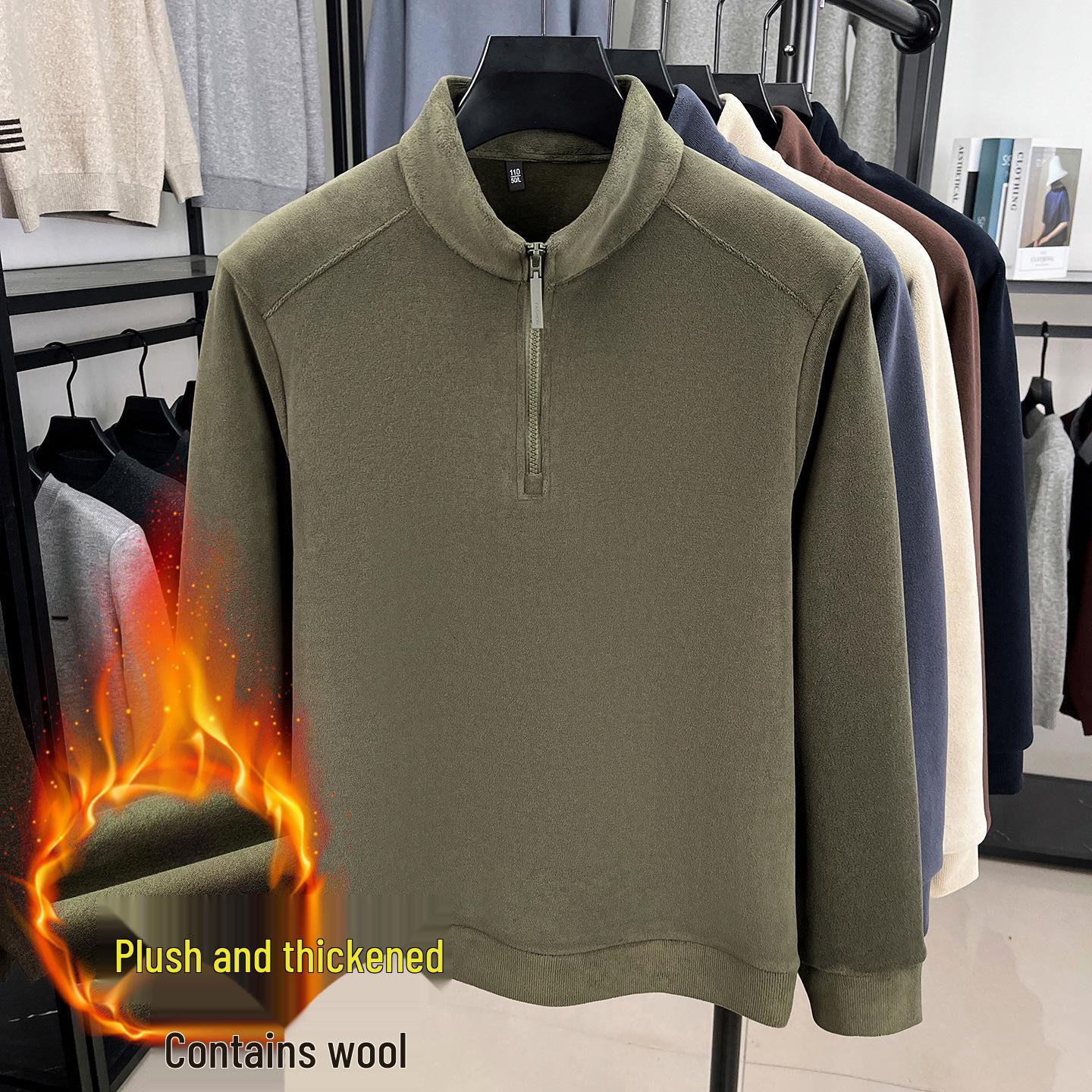 Men s Winter Stand Collar Fleece Half-Zip Heavyweight Hoodie L