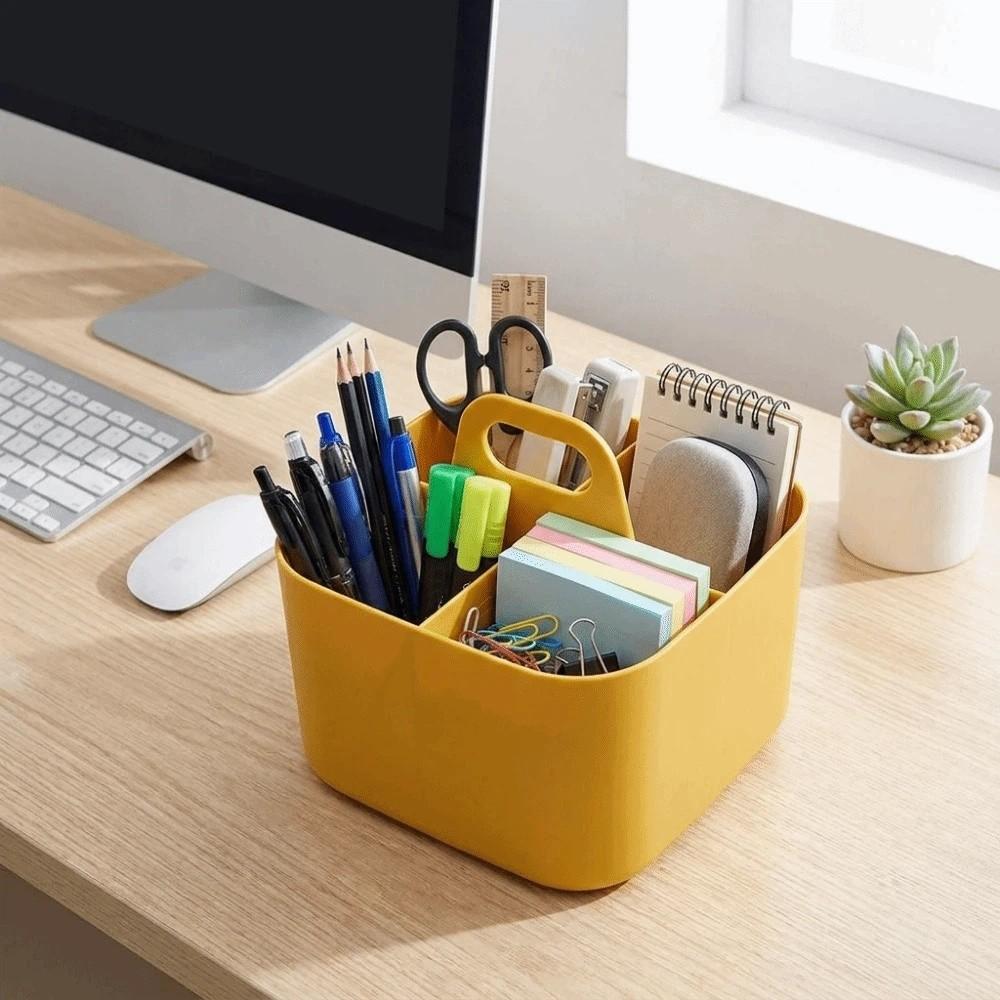 with Handle Cosmetic Organiser Multi-compartment Desk Storage Basket Split Pen Organiser Dormitory