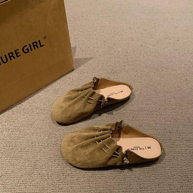 Myk skinnversjon~ Neizeng Boken sko dame halv tøffel høst og vinter ny retro mote allsidig ett-tråkk lat veske hode tøffel