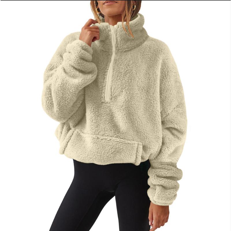2026 Autumn Winter Women's Plush Fleece Half Zip Sweatshirt, Stand Collar Jacket with Pockets, Cozy Sherpa Lined Casual Top for Cold Weather