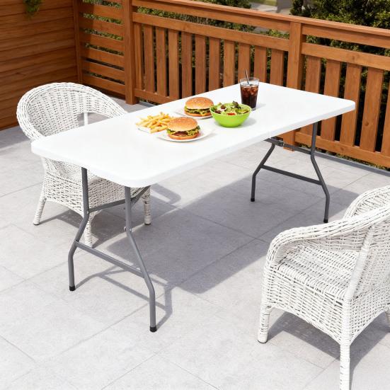 Portable Camping Folding Table with Handle Lightweight Heavy Duty Metal Frame HDPE Top Fold-in-Half Desk Outdoor Hiking Backpacking BBQ Collapsible