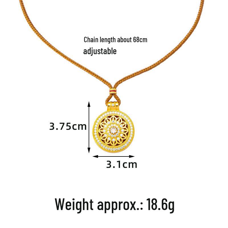 Vietnam Sand Gold Eight Treasures Compass Pendant Necklace - Trendy Court Style with Diamond-Set Hollow Flower Design for Women