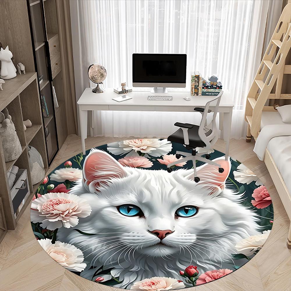 1 Stück Florales Katzenmuster Stuhlteppich für das Büro Maschinenwaschbarer Teppich für das Büro, Gutes Geschenk für Familie oder Freunde yy251225211