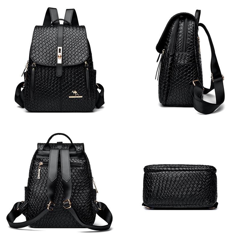 Luxury Women Leather Backpacks For Girls Sac A Dos Casual Daypack Black Vintage Backpack School Bags For Girls Mochila Rucksack Quality