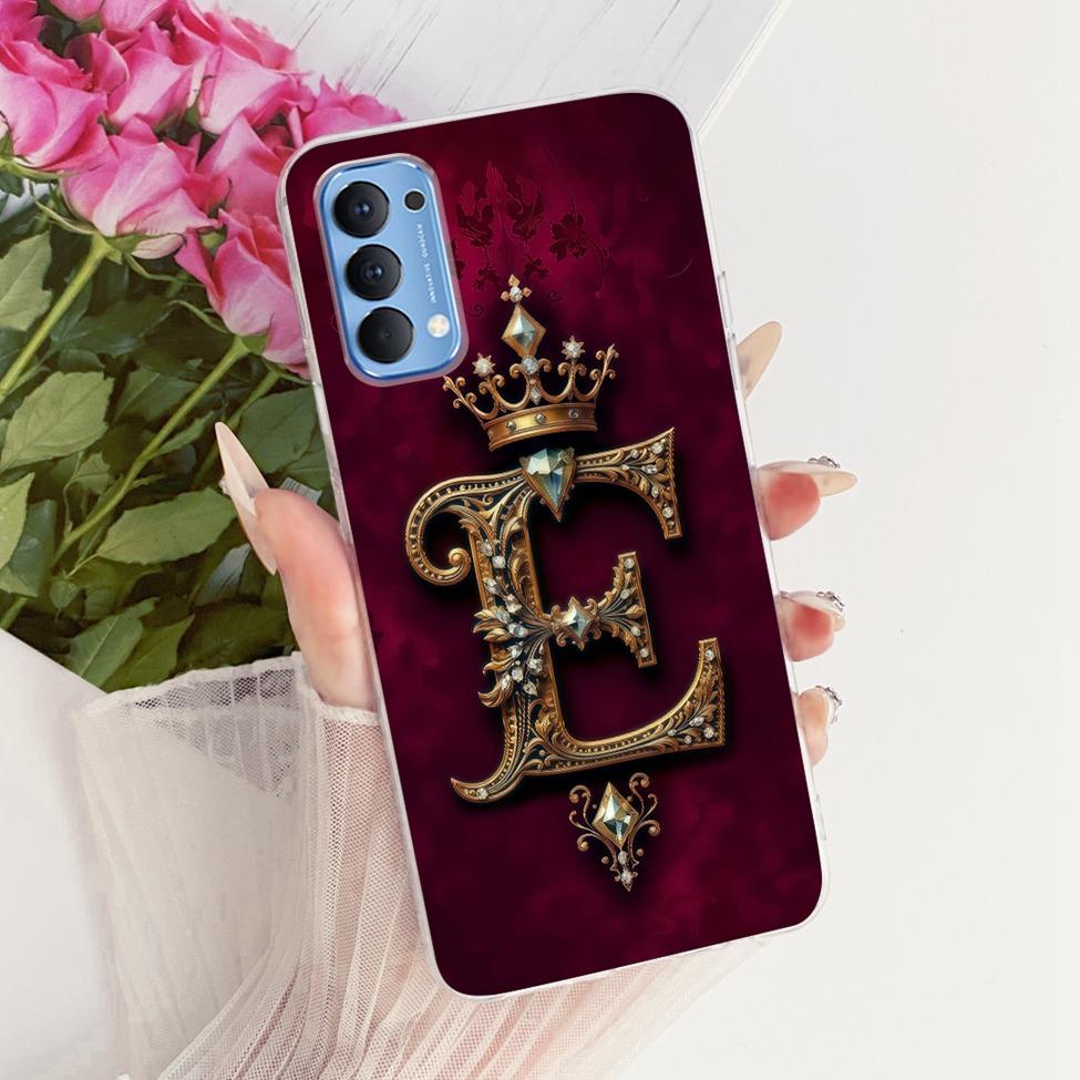 Transparent Für Oppo Reno4 4G Hülle CPH2113 Luxuriöse Krone A-Z Buchstaben 2D Flaches Muster Weicher Bumper Für Oppo Reno 4 4G Handyhülle