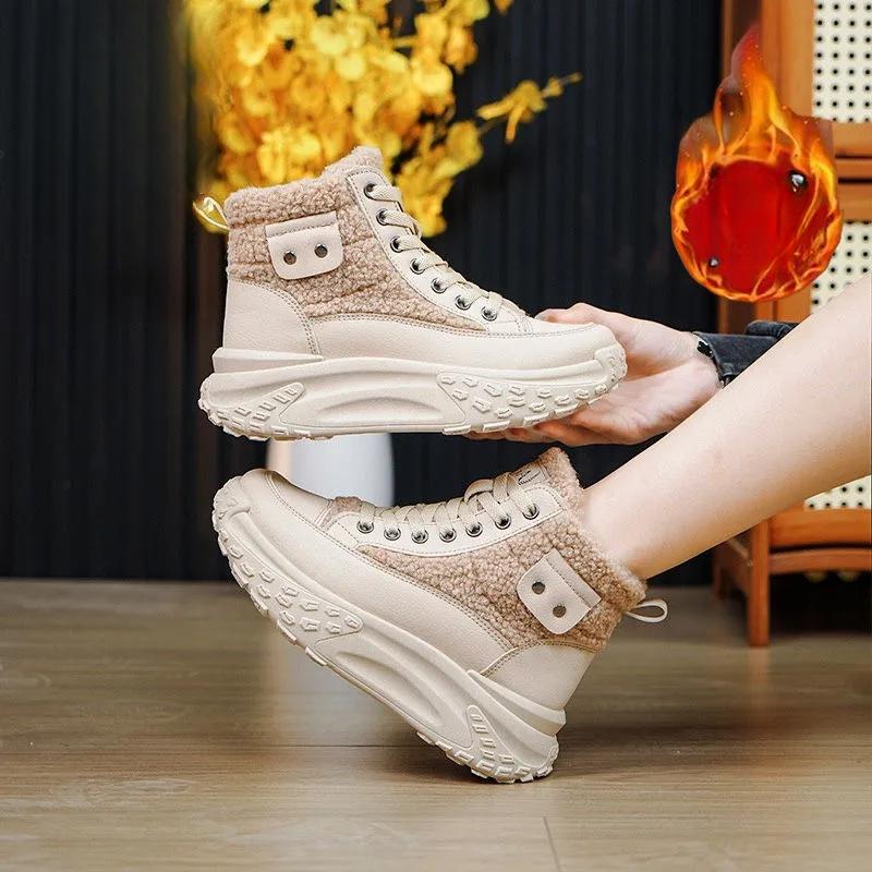 Snow Boots Women's Autumn and Winter High-top Shoes Plus Velvet Thick Warm Short Boots Cotton Shoes Women's Shoes