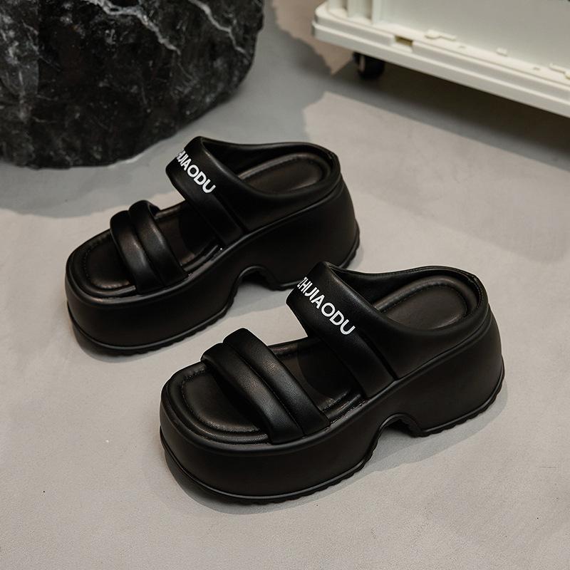 

Римские сандалии женские летние изысканные новые феи ветер танкетка пляжная обувь платформа увеличивающая рост женская обувь 39 чёрный