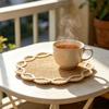 Woven Placemat Heat Insulation Non-Slip Table Mat Retro Petal Shape Dining Mat