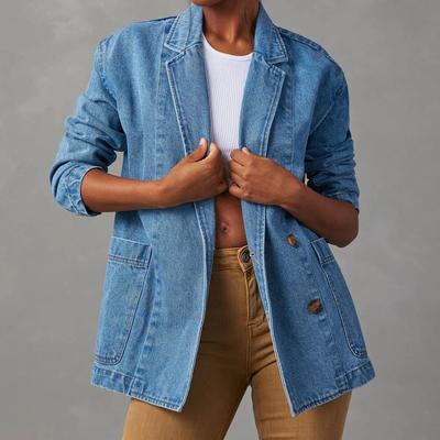 Fashion Casual Washed Blue Denim Ladies Suit Jacket Women S