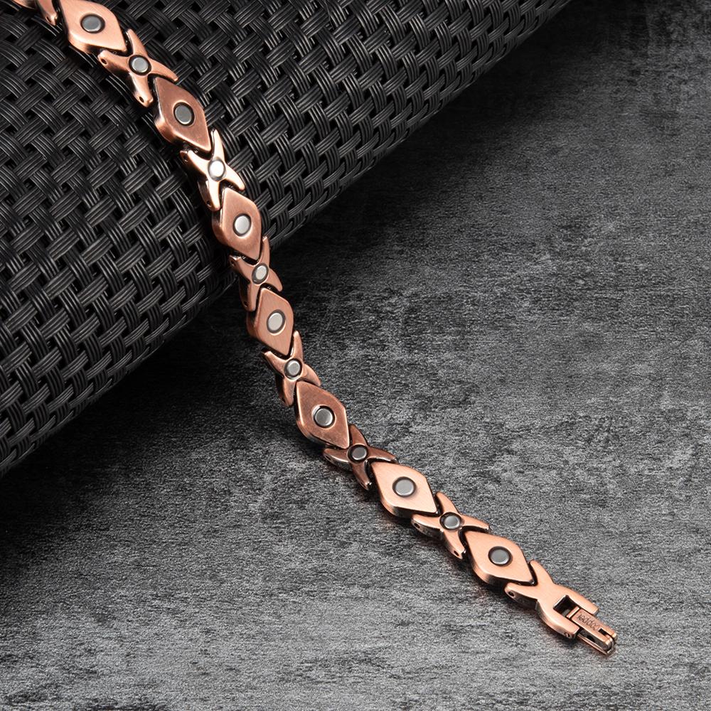Ikuinen Pure Copper Bracelet for Women Vintage Artificial Turquoise Copper Bracelets Benefits Chain Link Jewelry Waterproof