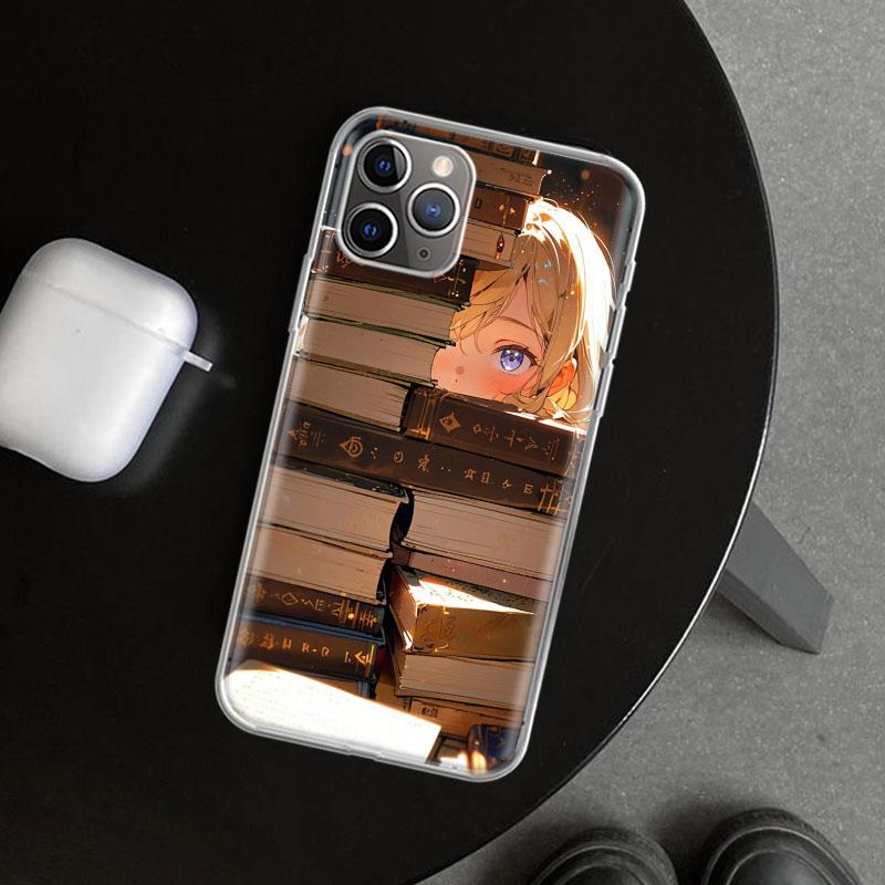 Read Books illustration Reading Phone Case Cover for iPhone 11 12 13 Mini 14 15 Plus 16 Pro Max 17 Air 7 8 + SE Art Customized F